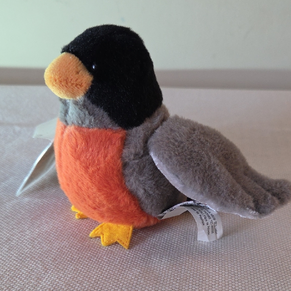 GANZ Plush Bird Toy - Black, Orange, and Gray